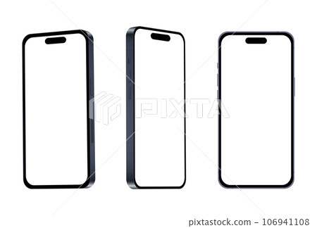New blue TITANIUM smartphone model 15 PRO, mockup template on white background - Vector 106941108