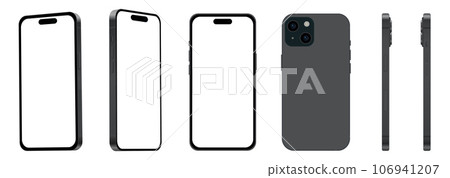 Set of 6 items from different angles, 15 black smartphone models NEW, mockup for web design on white background Set of 6 items from different angles, 15 black smartphone models NEW, mockup for web design on white background 106941207
