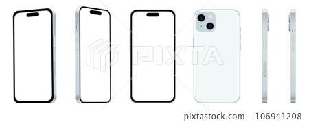 Set of 6 items from different angles, 15 blue smartphone models NEW, mockup for web design on white background Set of 6 items from different angles, 15 blue smartphone models NEW, mockup for web design on white background 106941208