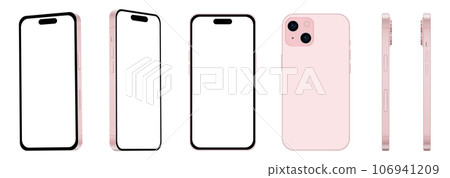Set of 6 items from different angles, 15 pink smartphone models NEW, mockup for web design on white background Set of 6 items from different angles, 15 pink smartphone models NEW, mockup for web design on white background 106941209