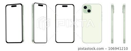 Set of 6 items from different angles, 15 green smartphone models NEW, mockup for web design on white background Set of 6 items from different angles, 15 green smartphone models NEW, mockup for web design on white background 106941210
