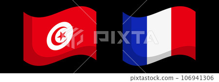 Icon set of waving Tunisian and French flags. vector. 106941306