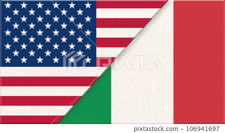 Flag of USA and Italy. American and Spanish flags on fabric texture Flag of USA and Italy. American and Spanish flags on fabric texture 106941697