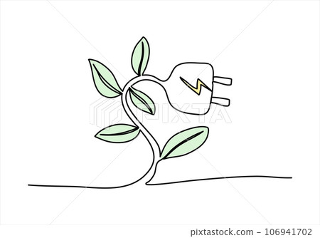 Plant with plug on the place of flower. One line drawing colored with pastel colors. Vector illustration. Plant with plug on the place of flower. One line drawing colored with pastel colors. Vector illustration. 106941702