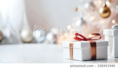 Christmas decoration and New Year Holidays composition on desk with blur background Christmas decoration and New Year Holidays composition on desk with blur background 106941946