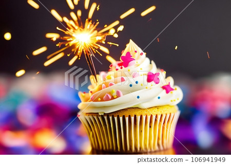 Cupcake for birthday party celebrate. Festive background with cake. Cupcake for birthday party celebrate. Festive background with cake. 106941949