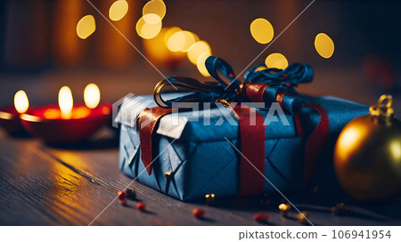 Christmas and New Year background with decoration. Cozy winter holiday composition. Christmas and New Year background with decoration. Cozy winter holiday composition. 106941954