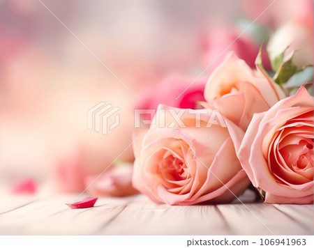 Soft blur background with rose. Template romantic greeting card with floral Soft blur background with rose. Template romantic greeting card with floral 106941963
