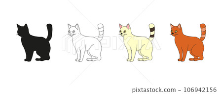 Cat or kitten. White, red cat, silhouette and outline of a cat. Vector isolated. Cartoon. Pet and friend. For icon, badge, emblem, print, textile, pet shop, gift print, kids coloring book cover Cat or kitten. White, red cat, silhouette and outline of a cat. Vector isolated. Cartoon. Pet and friend. For icon, badge, emblem, print, textile, pet shop, gift print, kids coloring book cover 106942156