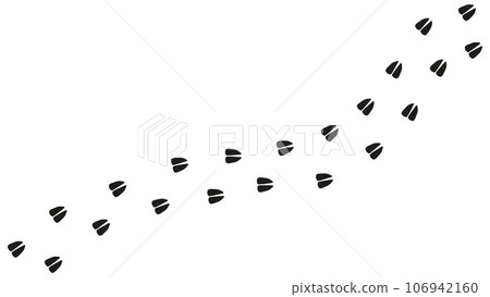 Path footprints of horse, cow, goat, sheep, deer, elk, antelope. Artiodactyl hooves. Horse tracks. Trail of wild horse. Silhouette. Vector isolated. Pet shop print textile game postcard booklet 106942160
