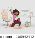 Happy afro american female shows rock sign. She got hired online to tompany 106942412