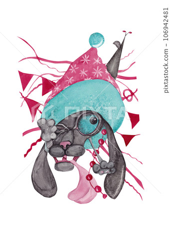 Caricature of a black cat in a Santa suit. Christmas isolated illustration for your design Caricature of a black cat in a Santa suit. Christmas isolated illustration for your design 106942481