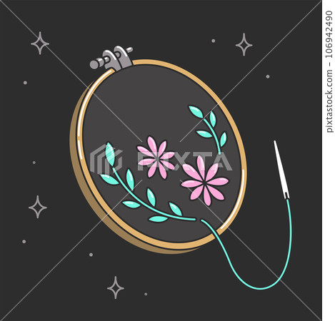 Embroidery hoop, thread and needle drawing 106942490