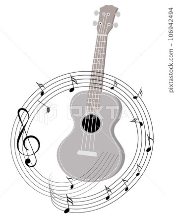 Musical instruments. Guitar ukulele in a circle of notes. Vector illustration 106942494