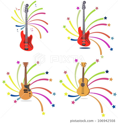 Music Design. Guitars and fireworks. For concert, music, stickers, t-shirts. 106942508