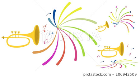 Music Design. Trumpets and fireworks. For concert, music, stickers, t-shirts. Music Design. Trumpets and fireworks. For concert, music, stickers, t-shirts. 106942509