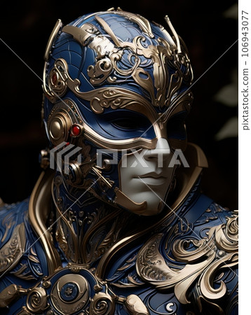 Male superhero character in blue suit with superpowers. AI 106943077