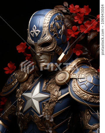 Male superhero character in blue suit with star on his chest. AI Male superhero character in blue suit with star on his chest. AI 106943084