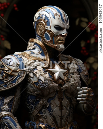 Male superhero character in blue suit with star on his chest. AI Male superhero character in blue suit with star on his chest. AI 106943087