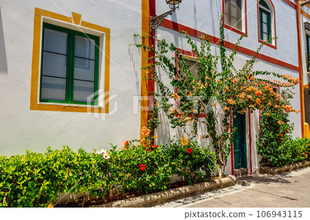 Architecture of Puerto de Mogan, a fishing port, Gran Canaria, Spain. Puerto de Mogan is called Little Venice of the canaries. 106943115