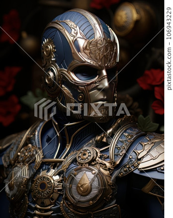 Male superhero character in blue suit with superpowers. AI Male superhero character in blue suit with superpowers. AI 106943229