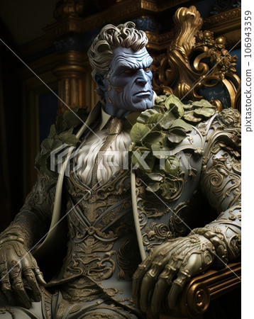 Green-skinned furious superhero with superpowers in classic aristocratic luxury suit. AI Green-skinned furious superhero with superpowers in classic aristocratic luxury suit. AI 106943359