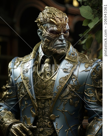 Green-skinned furious superhero with superpowers in classic aristocratic luxury suit. AI Green-skinned furious superhero with superpowers in classic aristocratic luxury suit. AI 106943361