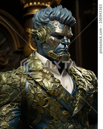 Green-skinned furious superhero with superpowers in classic aristocratic luxury suit. AI Green-skinned furious superhero with superpowers in classic aristocratic luxury suit. AI 106943363
