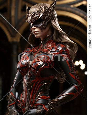 Beautiful woman in tight sexy costume and cat mask. AI 106943452