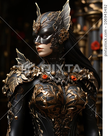 Beautiful woman in tight sexy costume and cat mask. AI 106943492