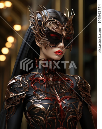 Beautiful woman in tight sexy costume and cat mask. AI 106943754