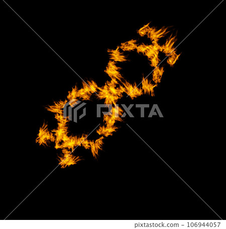 Fire ring, burn and smoke with orange flame on black background, inferno and power with mockup space. Heat, ignite and sparks in a studio, energy and natural element with flammable circle and glow 106944057