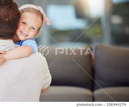 Little preschooler girl hugging father. Sweet daughter embracing loving parent. Little girl feeling loved Little preschooler girl hugging father. Sweet daughter embracing loving parent. Little girl feeling loved 106944274