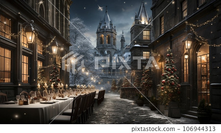 New Year's streets. Celebrating the New Year on decorated streets New Year's streets. Celebrating the New Year on decorated streets 106944313