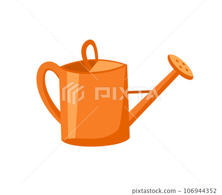 An orange watering can stands on a white background. 106944352