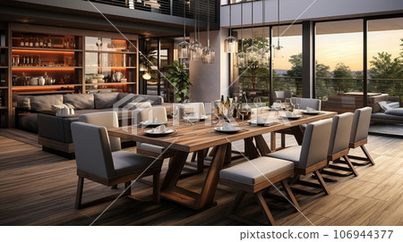 The rustic interior design of a modern living room. The rustic interior design of a modern living room. 106944377