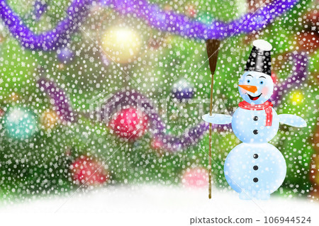 snowman at a dressed up New Year's fur-tree snowman at a dressed up New Year's fur-tree 106944524