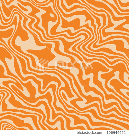 Retro psychedelic background for social media post. Trendy 70s distorted wavy square backdrop in groovy style. Vector abstract trippy pattern. Twisted ripple marble texture 106944631