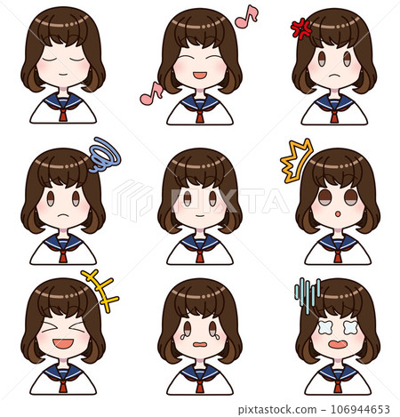 Facial expression difference set 4 of a girl wearing a sailor suit 106944653