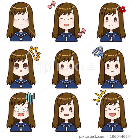 Facial expression difference set 2 of a girl wearing a sailor uniform 106944654
