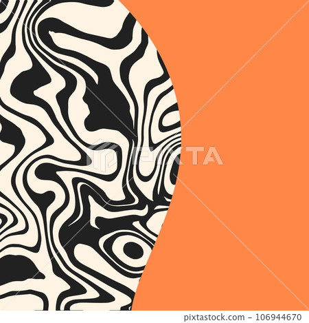 Abstract groovy square background with copy space. Liquid marble psychedelic backdrop. Funky retro design business card, social media post, invitation, gift card, flyer, brochure Abstract groovy square background with copy space. Liquid marble psychedelic backdrop. Funky retro design business card, social media post, invitation, gift card, flyer, brochure 106944670