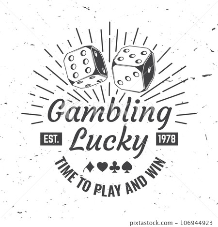 Gambling lucky logo, badge design with two dice silhouette. Time to play and win. Vector illustration. Two dice for gambling industry, sport lottery services, icons, web pages, logo design Gambling lucky logo, badge design with two dice silhouette. Time to play and win. Vector illustration. Two dice for gambling industry, sport lottery services, icons, web pages, logo design 106944923