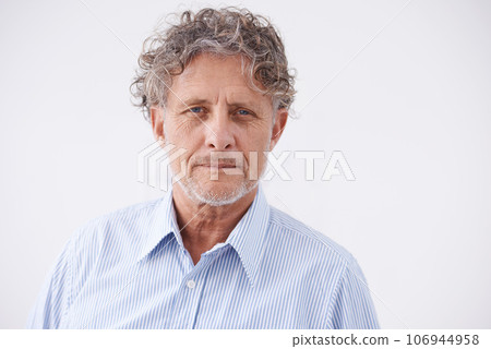 Portrait, business and senior man with confidence, employee and guy against studio background. Face, mature male person and entrepreneur with thoughts, thinking and proud worker with career ambition 106944958