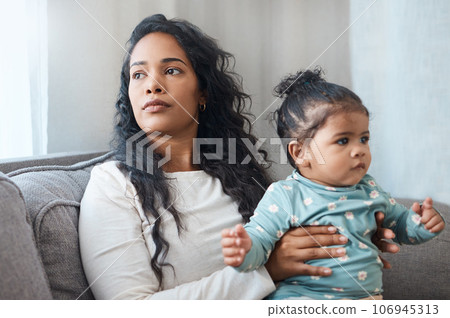 Mental health, mother with her baby and on sofa waiting for a doctor with a lens flare. Depression or disconnect, postpartum, anxiety or counseling and woman with her child wait on a therapist Mental health, mother with her baby and on sofa waiting for a doctor with a lens flare. Depression or disconnect, postpartum, anxiety or counseling and woman with her child wait on a therapist 106945313