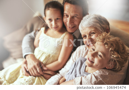 Smile, relax or happy grandparents with a children hug to embrace love together in family home in retirement. Elderly grandma, old man or kids relaxing, bonding or enjoying quality time together Smile, relax or happy grandparents with a children hug to embrace love together in family home in retirement. Elderly grandma, old man or kids relaxing, bonding or enjoying quality time together 106945474