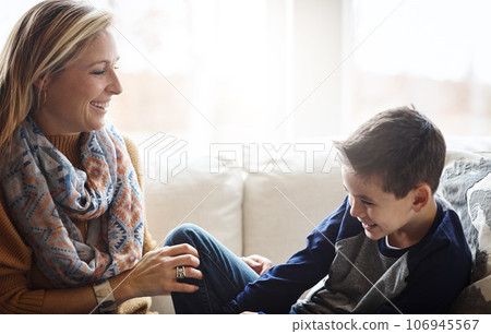 Love, mother and son on couch, playing and bonding on weekend, loving and tickling in living room. Mama, family and male child with mom, playful and cheerful on break, laughing together and happiness Love, mother and son on couch, playing and bonding on weekend, loving and tickling in living room. Mama, family and male child with mom, playful and cheerful on break, laughing together and happiness 106945567