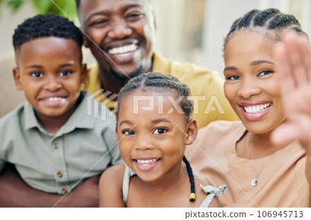 Home, smile and black family with love, selfie and bonding with quality time, happiness and growth. Portrait, mother and father with social media, loving together and trust with care, support and joy Home, smile and black family with love, selfie and bonding with quality time, happiness and growth. Portrait, mother and father with social media, loving together and trust with care, support and joy 106945713
