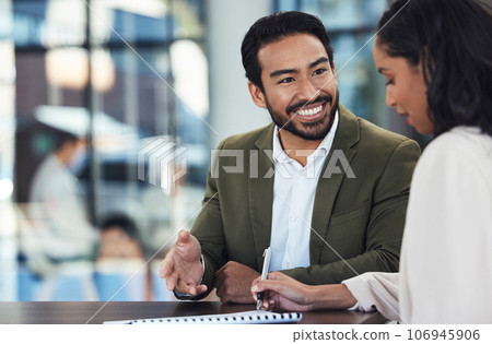 Documents, coaching and business people writing in office for sales project in workplace. Cooperation, collaboration and happy manager or mentor training woman with paperwork research and planning. Documents, coaching and business people writing in office for sales project in workplace. Cooperation, collaboration and happy manager or mentor training woman with paperwork research and planning. 106945906