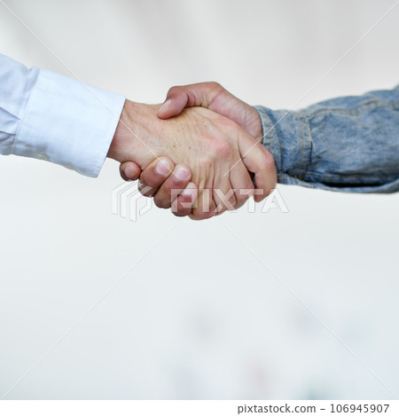 Youve got yourself a deal. Cropped shot of two businesspeople shaking hands. Youve got yourself a deal. Cropped shot of two businesspeople shaking hands. 106945907
