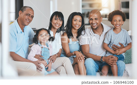 Portrait, big family and smile in home on sofa in living room, bonding or relaxing. Grandparents, parents and happiness of children on couch, care or enjoying quality time together in lounge in house Portrait, big family and smile in home on sofa in living room, bonding or relaxing. Grandparents, parents and happiness of children on couch, care or enjoying quality time together in lounge in house 106946100